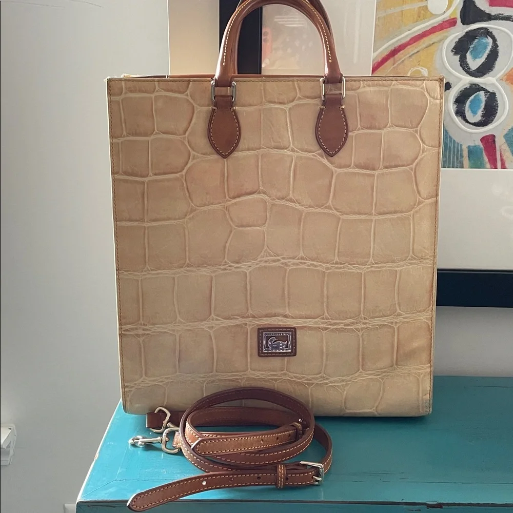 Dooney & Bourke  Denison Croco North South Tote Bag Brown Beige Structured Lux